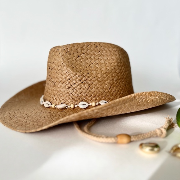 Straw Cowboy Hat with Shell Accents - Picture 4 of 4